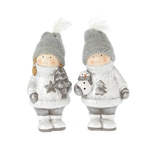 TEMPELWELT Wichtel Winterkinder Mädchen Junge im 2er Set 16 cm, Polystein Textil grau weiß, Dekofigur Winterfiguren TEMPELWELT Wichtel Winterkinder Mädchen Junge im 2er Set 16 cm, Polystein Textil grau weiß, Dekofigur Winterfiguren von TEMPELWELT
