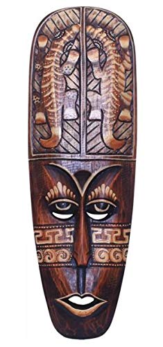 Wanddekoration Maske Samu Kopf 50 cm, Albesia Holz braun, Holzmaske Kunsthandwerk im afrikanischen Stil aus Bali Lombok handgefertigt von TEMPELWELT