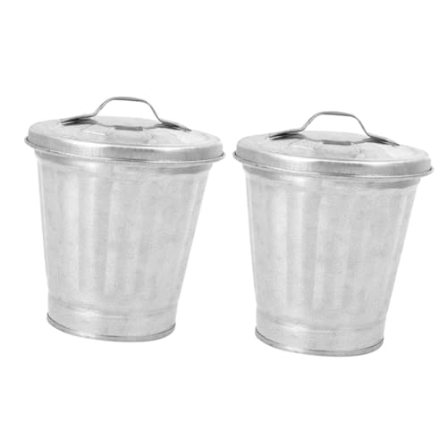 TEMPNAP 2 Stück Tisch Mülleimer Vorratsbehälter Kleiner Mülleimer Mit Deckel Kleine Eimer Müllspeicher Büro Kleine Tonne Süßer Mülleimer-schreibtisch Winzig Mini Galvanisiertes Eisen von TEMPNAP