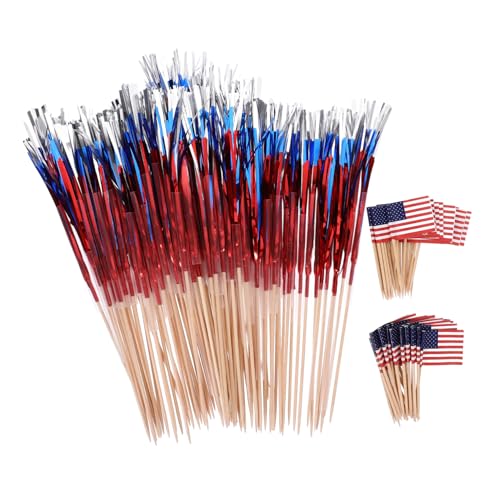 TEMPNAP 200 Stück Holz Cocktailspieße mit Us Flagge Dekorative Lebensmittelpick für Feiern Kuchen Obst und Fingerfood von TEMPNAP