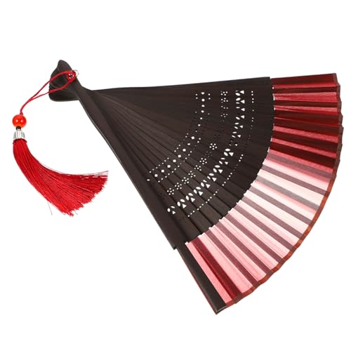 TEMPNAP Chinesischer Handfächer mit Quaste Tragbarer Faltbarer Tanzfächer im Retro Stil Langlebig und Farbverlaufendes Design in Rot für Hochzeiten Partys und Dekoration von TEMPNAP