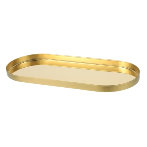 TEMPNAP Goldfarbenes Edelstahl Aufbewahrungstablett Oval Groß Vielseitiges Metall Deko Tablett für Schmuck Obst Snacks Kosmetik und Schlüssel Eleganter Organizer für Wohn Badezimmer von TEMPNAP