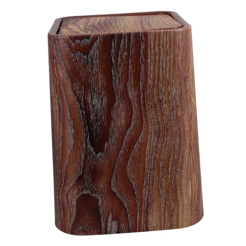 TEMPNAP Holzmaserung Mülleimer Für Home Office Vintage Mülleimer Schwingdeckel Müllcontainer Schlafzimmer Altpapierbehälter Kleiner Küchen-müllcontainer Abfallkorb Papierkorb von TEMPNAP