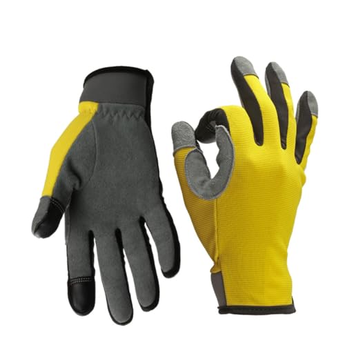 TEMPNAP Mechanikerhandschuhe mit Lederhandfläche Atmungsaktive Flexible Vollfinger Handschuhe mit Touchscreen Funktion Gelb für Arbeit Garten DIY und Radfahren TEMPNAP Mechanikerhandschuhe mit Lederhandfläche Atmungsaktive Flexible Vollfinger Handschuhe mit Touchscreen Funktion Gelb für Arbeit Garten DIY und Radfahren von TEMPNAP