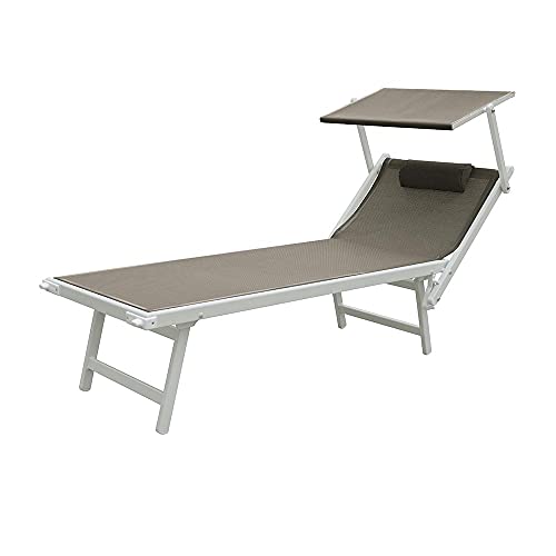 L-Mediterraneo Professionelle Klappliege aus Aluminium, mit Sonnendach und Bezug aus Textilene, perfekt für den Strand (Gestell weiß Textilene) von TEMPO STYLE