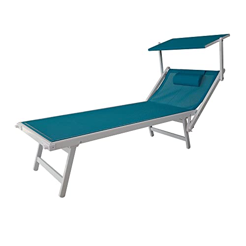 L-Mediterraneo Professionelle faltbare Liegestuhl Stabilisierung aus Aluminium, mit Sonnenblende und Bezug aus Textilene, Strand, Pool und Garten (Gestell Weiß Textilene Grün) von TEMPO STYLE