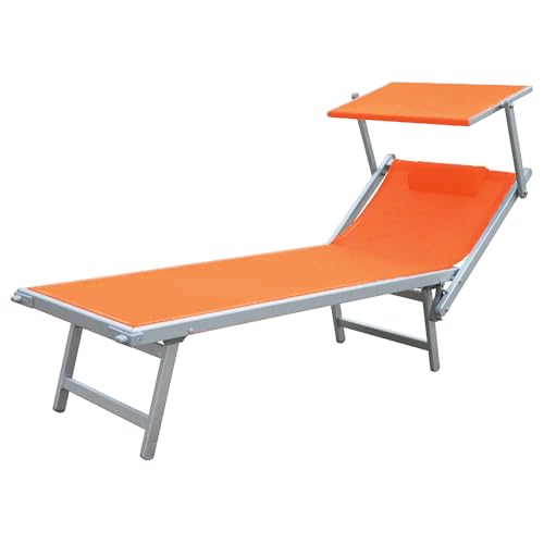 TEMPO STYLE - Professionelle Sonnenliege aus Aluminium L-Mittelmeer | klappbar mit Sonnenschirm und Textilene, ideal für Strand, Pool und Garten (weißer Rahmen aus Textilene Terracotta) von TEMPO STYLE