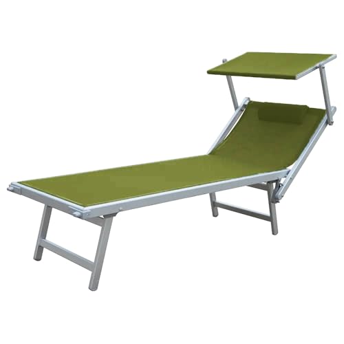 TEMPO STYLE - Professionelle Sonnenliege aus Aluminium L-Mittelmeer | klappbar mit Sonnenschirm und Textilene, ideal für Strand, Pool und Garten (weißer Textilene Rahmen Pastellgrün) von TEMPO STYLE
