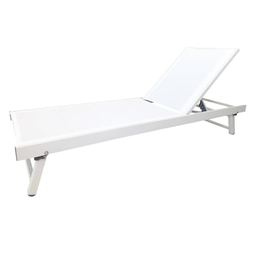 TEMPO STYLE - Sonnenliege Teneriffa | aus Aluminium und atmungsaktivem Textilene | Rückenlehne in 5 Positionen verstellbar | für den Garten, für den Außenbereich | 188 x 63,5 x 30,5 cm | Weiß von TEMPO STYLE