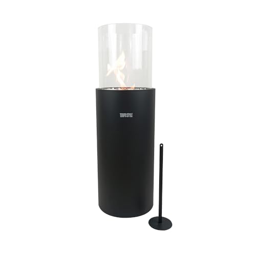 Tempo Style - Bioethanol-Kamin TALOS | Säulen-Design | Modernes Glas und mattschwarzer Stahl mit dekorativen Steinen | Heizung für den Innen- und Außenbereich, elegante Designatmosphäre von TEMPO STYLE