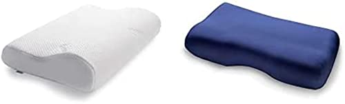 TEMPUR Original Schlafkissen, ergonomisches Nackenstützkissen für Seiten- und Rückenschläfer, Weiß, L (31 x 50 x 11,5/8,5 cm) Jersey-Bezug für SCHLAFKISSEN Millennium/Original S/M/L/XL blau von TEMPUR