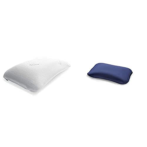 TEMPUR Symphony Schlafkissen ergonomisches Nackenstützkissen für Rücken-und Seitenschläfer, Memory Foam, Weiß, L Jersey-Kissenbezug mit Reißverschluss für Symphony Schlafkissen S/M/L blau von TEMPUR