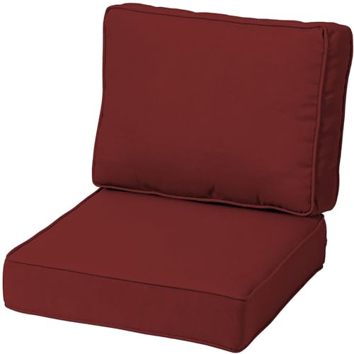 TENAGE Outdoor-Stuhlkissen, wasserdicht, Terrassenmöbel, Rückenlehne und tiefes Sitzkissen-Set mit Reißverschluss und rutschfesten Gurten, für Innenbereich, Garten, Camping, 50 x 50 cm, Weinrot von TENAGE