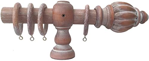 Anpassende Vorhangstange aus italienische Holz - Durchmesser 35 mm, Manuell Bewegung, mit Ringen, Modelle und Überlaufformen Antik - Farbe: Muffato - 160 CM von TENDAGGIMANIA