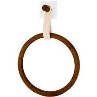 Tendance - Abgerundeter handtuchhalter aus bambus + kunstlederriemen auf sticker - beige mit akazienoptik von TENDANCE