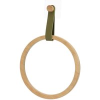 Tendance - Abgerundeter handtuchhalter aus bambus + kunstlederriemen auf sticker - khaki bambus von TENDANCE