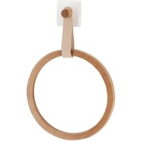Tendance - Abgerundeter handtuchhalter aus bambus + lanyard aus kunstleder auf sticker - beige bambus von TENDANCE