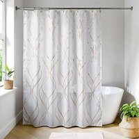 Tendance - Bedruckter polyester-duschvorhang 180x200 cm + 12 ringe pp weiss - epure gold von TENDANCE