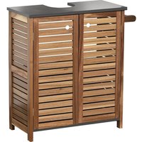 Tendance - Waschbeckenunterschrank aus akazie und mdf, 2 türen + 1 regal + handtuchhalter intergre - element von TENDANCE