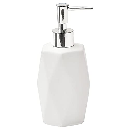 TENDANCE Seifenspender 330 ml aus Steingut mit weißem Diamant-Relief, Ø 7,5 x 18 cm von TENDANCE