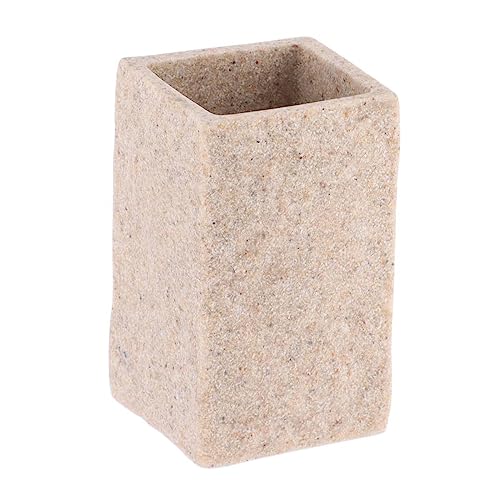 TENDANCE Zahnputzbecher und Zahnbürstenhalter aus Kunstharz, Beige, Steinoptik von Tendance