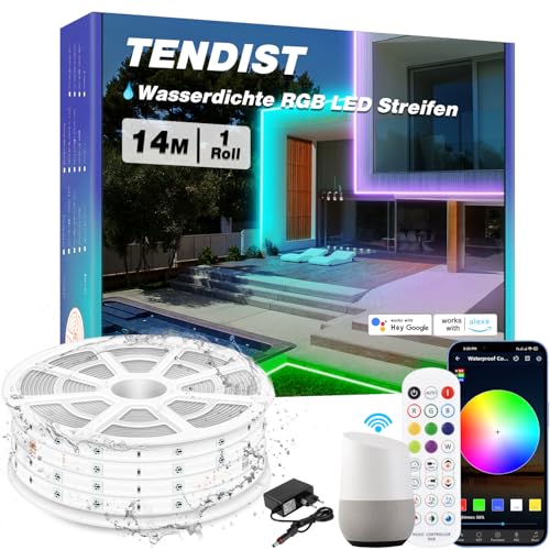 TENDIST 14M LED Strip Outdoor, IP67 LED Streifen Aussenbereich RGB LED Strip Alexa Kompatibel, 24V LED Band Aussenbereich Wasserdicht für Balkon, Festiva, Terassenbeleuchtungen Aussen TENDIST 14M LED Strip Outdoor, IP67 LED Streifen Aussenbereich RGB LED Strip Alexa Kompatibel, 24V LED Band Aussenbereich Wasserdicht für Balkon, Festiva, Terassenbeleuchtungen Aussen von TENDIST