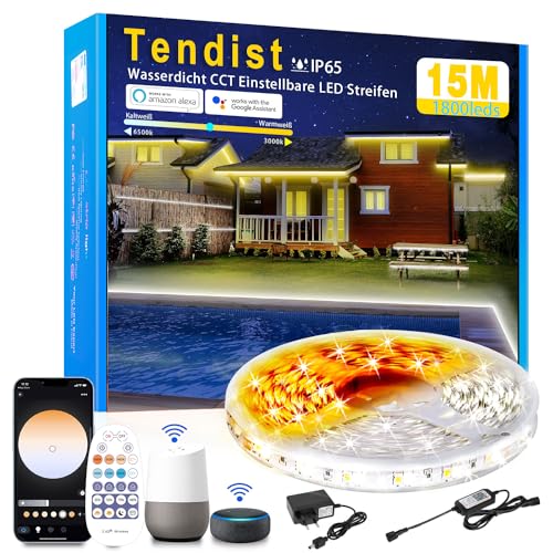 TENDIST 15M LED Strip Aussenbereich Warmweiß bis Kaltweiß Einstellbar, 24V Wasserdicht Alexa Kompatibel Weiß Led Band, Dimmbar Außen LED Lichtschlauch Selbstklebend für Küche, Pavillon Beleuchtung TENDIST 15M LED Strip Aussenbereich Warmweiß bis Kaltweiß Einstellbar, 24V Wasserdicht Alexa Kompatibel Weiß Led Band, Dimmbar Außen LED Lichtschlauch Selbstklebend für Küche, Pavillon Beleuchtung von TENDIST