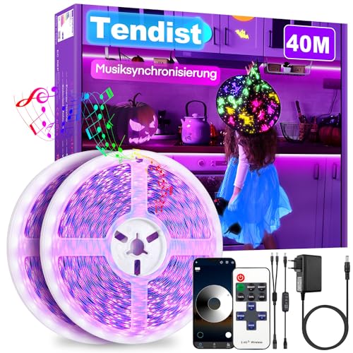 TENDIST 40M Schwarzlicht Led Streifen App Control, Blacklight Led Strip für Party mit Fernbedienung, Smart uv Lampe, 24v Neon Led Strip Selbstklebend für Halloween Deko, Wandteppich, Poster von TENDIST