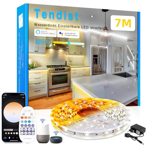 TENDIST 7M Led Streifen Weiß Alexa Kompatibel, 24V 3000k-6500K Warmweiß bis Kaltweiß Dimmbar mit Fernbedienung, Led Strip Weiß Selbstklebend Beleuchtung für Innen Küche Dekoration von TENDIST