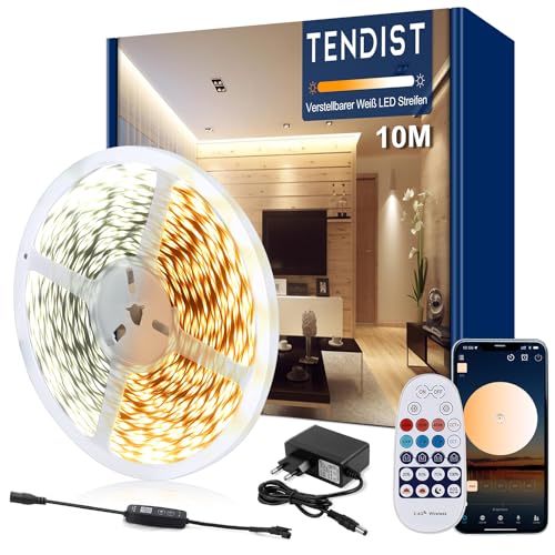 TENDIST Led Strip Weiß Dimmbar, 3000K-6500K Warmweiß bis Kaltweiß 24V Led Streifen Selbstklebend mit Fernbedienung, Smart App and Controller Function (‎Warmweiß 3000k Kaltweiß 6500k, 10M) von TENDIST