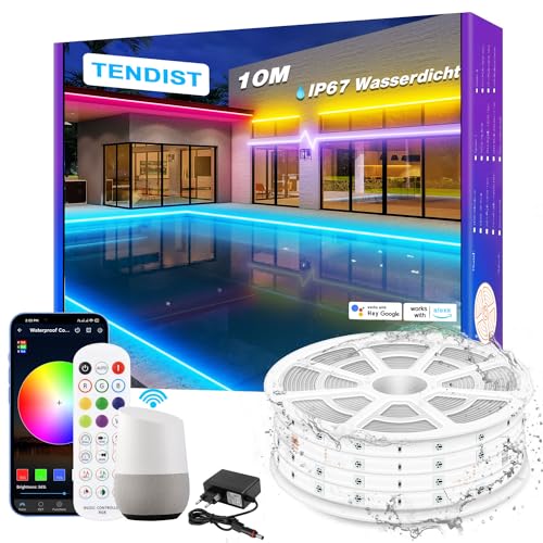 TENDIST WiFi RGB LED Strip Wasserdicht, IP67 Led streifen Aussenbereich, 24V Outdoor LED Strip Musik Sync Alexa Kompatibel, LED Band Außen für Pavillon, Pergola, Outdoor Beleuchtung (RGB, 10M-IP67) von TENDIST