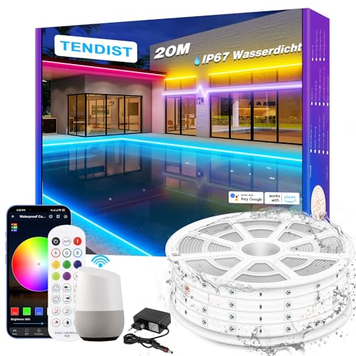 TENDIST WiFi RGB LED Strip Wasserdicht, IP67 Led streifen Aussenbereich, 24V Outdoor LED Strip Musik Sync Alexa Kompatibel, LED Band Außen für Pavillon, Pergola, Outdoor Beleuchtung (RGB, 20M-IP67) von TENDIST