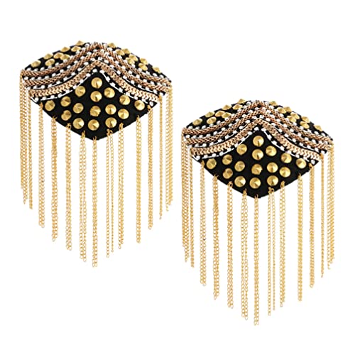 1 Paar goldene Fransenjacke Quaste Schulterpolster Schulterbretter Kapitän Fransen Epaulet Schulterbrosche Gold Epauletten Schwarz AB Strass Schulterbrett Quaste Pin Streifen Miss von TENDYCOCO