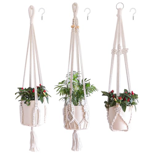 TENEWEE Makramee-Pflanzenaufhänger, handgefertigt, elegant, natürlicher Stil, Heimdekoration für alle Arten von Pflanzen, 3 Stück TENEWEE Makramee-Pflanzenaufhänger, handgefertigt, elegant, natürlicher Stil, Heimdekoration für alle Arten von Pflanzen, 3 Stück von TENEWEE