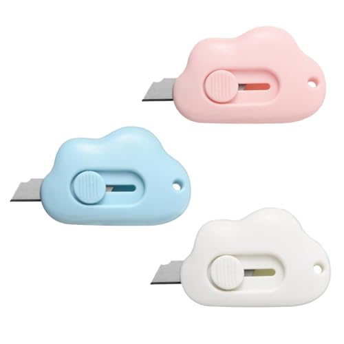 3 Stück Mini Cuttermesser,Cuttermesser Klein,Mini Cutter,Cutter Messer Klein,Expandierbar,Geeignet zum Schneiden von Papier,Geschenkpapier,Schachteln(Blau,Weiß,Rosa) von TENGEE