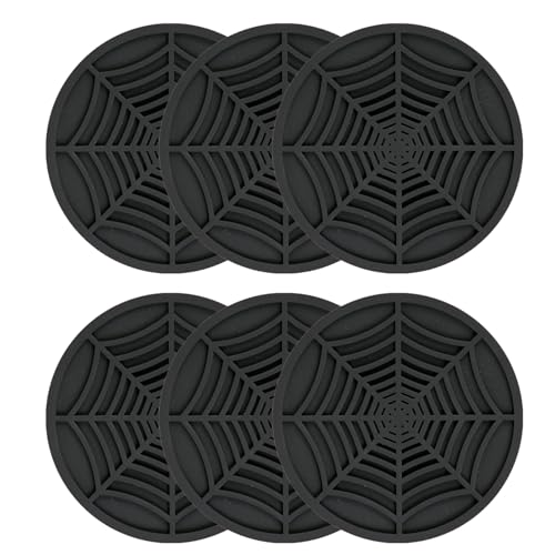 6 Stück Untersetzer Gläser mit Spinnennetz,Runde 10cm Multifunktional rutschfest Untersetzer,0.5 cm Dick Schwarzes Horror Getränke Tischset mit Spinnweben,Geeignet für Halloween Party Küchendekor. von TENGEE