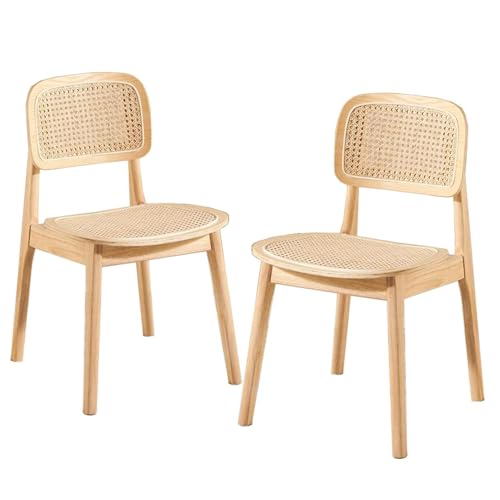 TENGJU Esszimmerstühle Rattan Esszimmerstühle 2er Set Holz Armloser Seitenstuhl Cane Küchenstühle Mid Century Moderner Stuhl für Zuhause Wohnzimmer Esszimmer Garten Balkon Freizeitstuhl von TENGJU