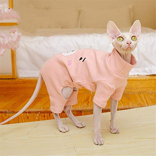 TENGTUD Haarlose Katzenkleidung, warme Kleidung für Sphynx-Katzen, reine Baumwolle, 4 Füße, Größe L, Rosa von TENGTUD