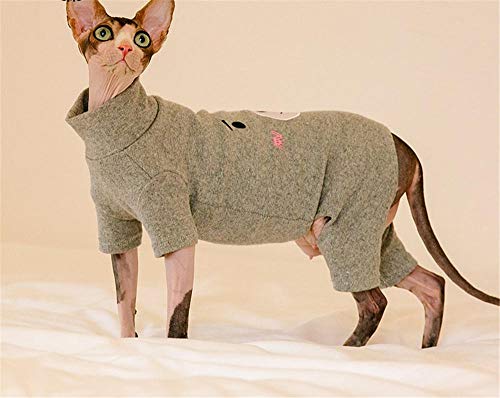 TENGTUD Haarlose Katzenkleidung, warme Kleidung für Sphynx-Katzen, reine Baumwolle, 4 Füße, XL, Grau von TENGTUD