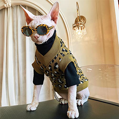 TENGTUD Haarlose Katzenkleidung für Sphynx-Katze, Leoparden-Winter-Haustierkleidung aus Reiner Baumwolle-S_Keine Ärmel von TENGTUD