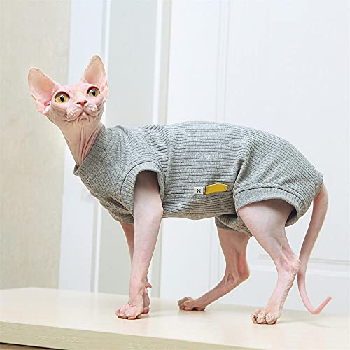 TENGTUD Haarnesskatze Kleidung, Sphynx/Devon Katze Vier Füße Baumwollrock-XXL_grau von TENGTUD