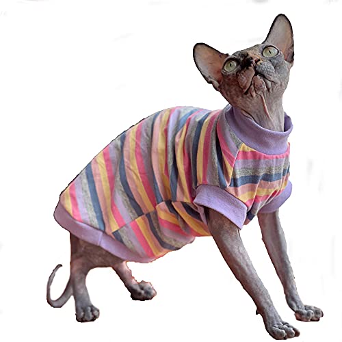 TENGTUD Haarnesskatze Kleidung, Sphynx/Devon Rainbow Stripes Katze Kleidung-XL. von TENGTUD