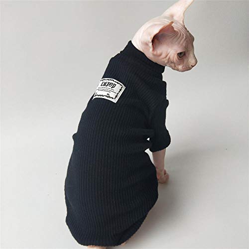 TENGTUD Katzenkleid für Sphynx-Katze, Herbst und Winter, zweibeinig, Rollkragenpullover und Weste, Größe S, Schwarz von TENGTUD