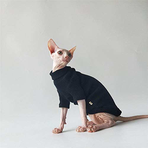 TENGTUD Katzenkleid für Sphynx Katze, Herbst und Winter, zweibeiniger Haustier-Rollkragenpullover und Weste, Größe L, Schwarz von TENGTUD