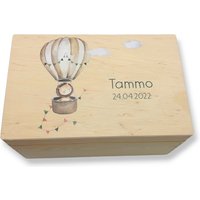 Erinnerungskiste Baby Mit Namen "Heißluftballon" Geburtsdatum Erinnerungsbox Für Kinder, Zur Geburt, Geschenkidee Taufe von TENII