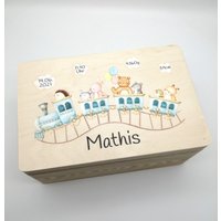 Erinnerungskiste Baby Mit Namen "Waldtiere Zug" Geburtsdatum Erinnerungsbox Für Kinder von TENII