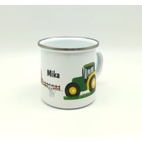 Tasse Mit Namen Personalisiert Motiv "Trecker"/Kindertasse Emaille von TENII