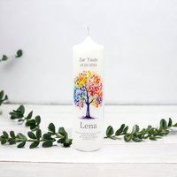 Taufkerze Personalisiert Mit Namen Datum Und Taufspruch "Baum Bunt", Junge/ Mädchen von TENII