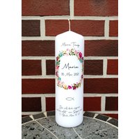Taufkerze Personalisiert Mit Namen Datum Und Taufspruch "Blumenkranz 3", Junge/ Mädchen, Geschenkidee Zur Taufe, Patengeschenk, Taufgeschenk von TENII