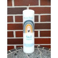 Taufkerze Personalisiert Mit Namen Datum Und Taufspruch "Regenbogen Blau/Grau/Schrift Blau", Junge/ Mädchen von TENII